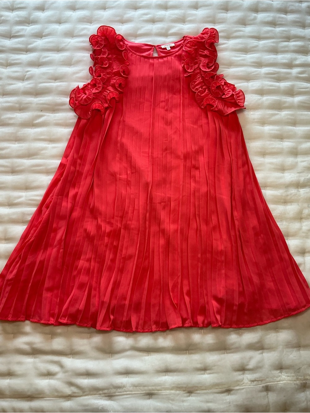 NEW! JODIFL Orange “Pleated Glory” Shift Dress Ruffle Sleeves Women's Small NWOT